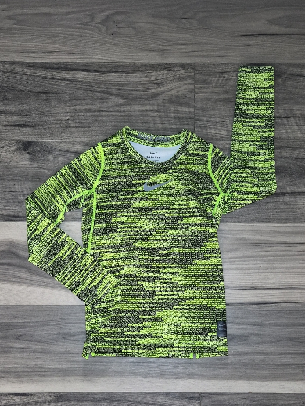 Nike Kids Neon Green & Black Long Sleeve Swim Rashguard
